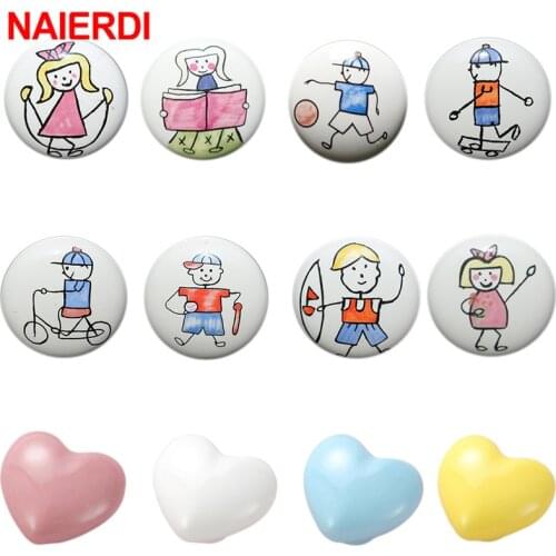 NAIERDI Children Room Ceramic Single Round Wardrobe Handle Kitchen Garden Door Handle Cabinet Handle Cartoon Furniture Handles