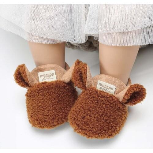 2021 New Toddler Newborn Baby Crawling Shoes Boy Girl Lamb Slippers Prewalker Trainers Fur Winter Animal Ears Shoes First Walker