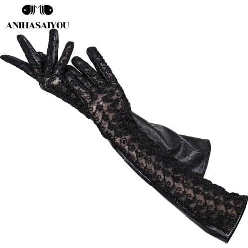 NEW Fashion Accessories long leather gloves sheepskin long lace gloves Banquet womens leather gloves Four color options-2017