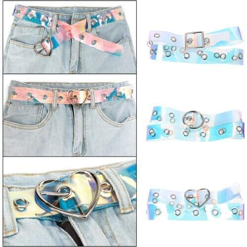 Fashion Transparent Women Belt Holographic Waistband Clear Waist Belt Metal Pin Buckle Laser Waist Belts for Women Belt