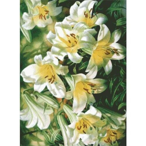 White lily flowers cross stitch package big bloom 18ct 14ct 11ct cloth cotton thread embroidery DIY handmade needlework