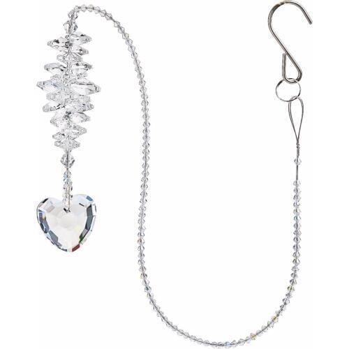 H&D Clear Heart Shape Crystal Suncatcher for Window,Fengshui Pendant Rainbow Maker Chandelier Ball Prism Parts,24inch Long