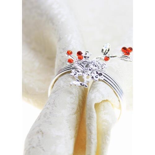 Qn18082709 free shipping silver metal flower crystal napkin ring , wholesale napkin holder 12 pcs