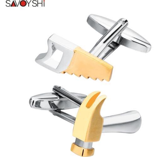 SAVOYSHI Novelty Saws Hammer Cufflinks for Mens Shirt Cuff Bottons High Quality Gold-color Tool Cufflinks Fashion Brand Jewelry