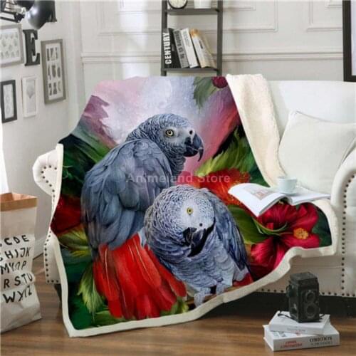 Grey Parrot Throw Blanket 3D Print Fleece Blankets For Beds Home Textiles Luxury Adult Gift Warm Bedspread Fashoin Scenery Cool