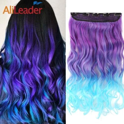Alileader 22Inch Multi-Colors Body Wavy Synthetic Hair Clip In Hair Extensions 5 Clips Ombre Colorful WomenS Hairpieces Rainbow