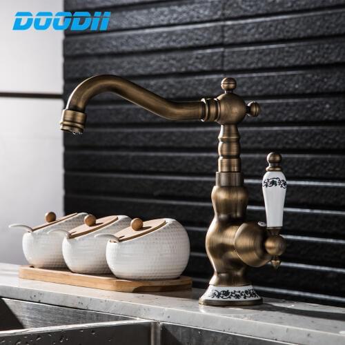 360 Swivel Bathroom Faucet Antique bronze finish Brass Basin Sink Faucet Single Handle water taps Torneira DOODII