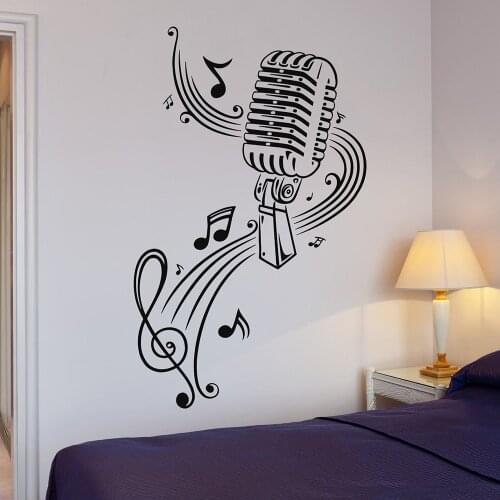 Mike Pattern Vinyl Decal Music Karaoke Microphone Sheet Great Wall Decor Wall Stickers Bedroom Note Decals Murals A446