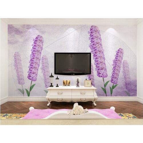Custom papel DE parede floral, purple lavender for living room bedroom TV background wall waterproof vinyl wallpaper