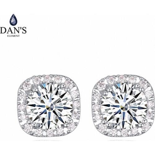 DANS 2 Colors Real Big Brand AAA Zirconia Simple Micro Inlays Fashion Stud Earrings for Women Round 114154White