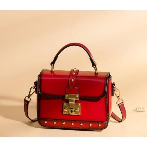 Vintage womens handbags rivets real leather premium quality fashion Soulder Bags genuine leather bags for women