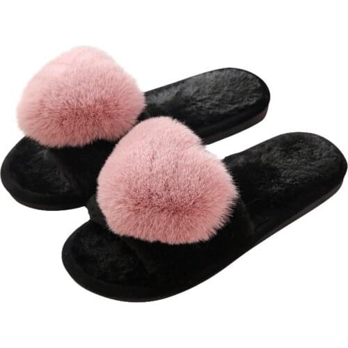 Womens Real Cross Plush Slippers Indoor Thermal Cotton Slippers Fashion Winter Women Warm Wool Home Slippers Lady House Shoes