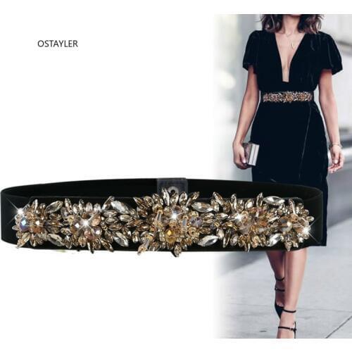Brand Design Luxury Crystal Bead Women Belts High Elasitc SHiny Rhinestone Flower Waist Band Belts For Ladies Dress Belt Corset