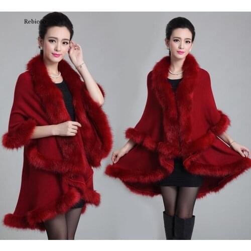 Womens Fur Coat Cloak Shawl Winter Warm Large Size Double Layer Cardigan Imitation Fox Fur Coat Women Outwear Cloak Poncho