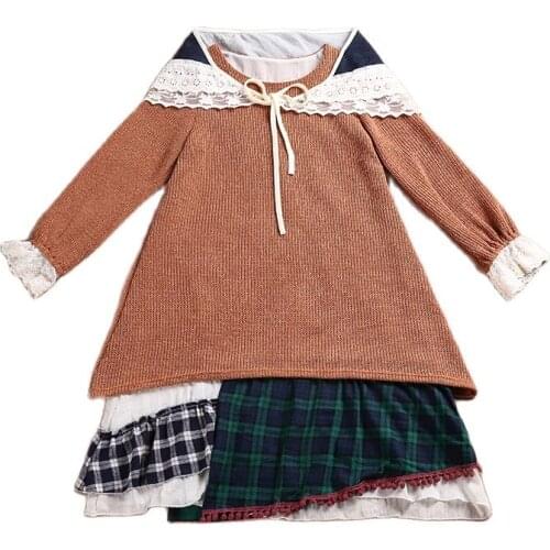 Mori Girl Lolita Tunique Femme Boho Knitted Cotton Linen Lace Ruffle Scarf Embroidery Crochet Two Piece Thick Women Winter Dress