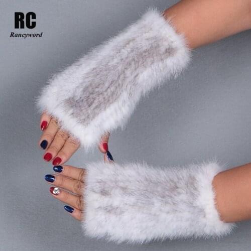 [Rancyword] Winter Warm Knitted Gloves For Women Genuine Mink Fur Fingerless Gloves Female Real fur Gloves 20CM-50CM long RC1255