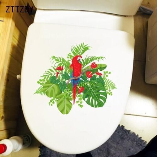 ZTTZDY 24.9CM×22.1CM Green Plant Parrot Toilet Decor WC Accessories Funny Home Wall Stickers T2-0977