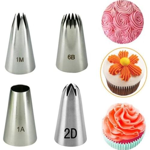 1-4pcs/set Large Metal Cake Cream Decoration Tips Set Pastry Tools Rose Flower Stainless Steel Icing Piping Nozzle Cupcake Head