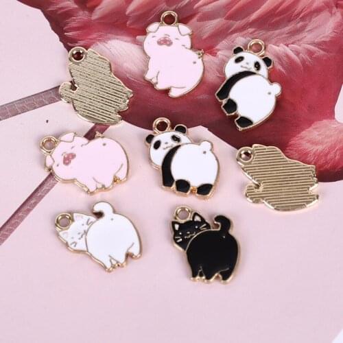 10Pcs DIY Handmade Material Metal Enamel Rabbit Fox Bear Pig Cat Panda Charms Bracelet Pendants Necklace Earring Jewelry Making
