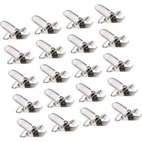 20pcs Metal Baby Pacifier Clips DIY Suspender Silver Tone Closures Clips for Making Pacifier Holders Bib Clips Toy Holder