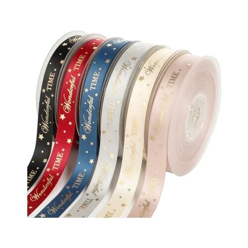 5 Meters Satin 15MM Alphabet Star Pattern Printing Ribbon DIY Handmade Birthday Gift Packaging Decoration Gift Wrapping Craft