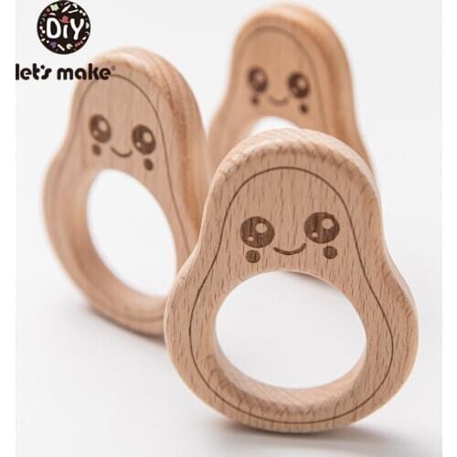 Lets Make 5PCS Baby Teething Toys Wooden Teething Ring Food Grade Avocado Beech Wooden Childrens Toys Diy Wooden Teether