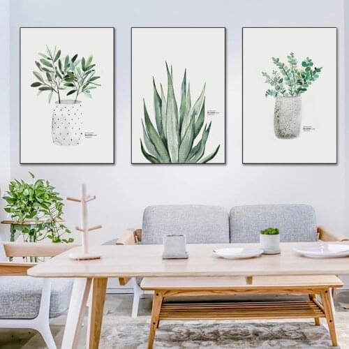 Nordic Style Watercolor Plants Leaf Canvas Painting Print Scandinavian Wall Art Posters and Pictures for Living Room Home Decor