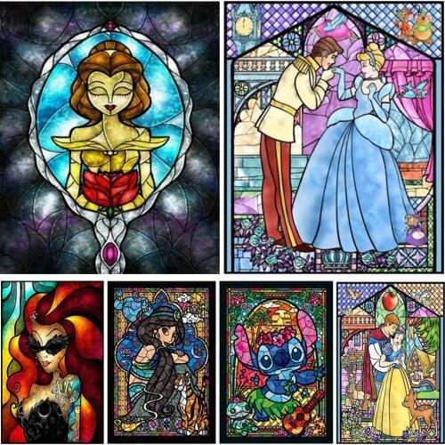 5D DIY Disney Diamond Painting Square Round Diamond Stained Glass Cross Stitch Kit Inlaid Diamond Mosaic Home Decoration Gift
