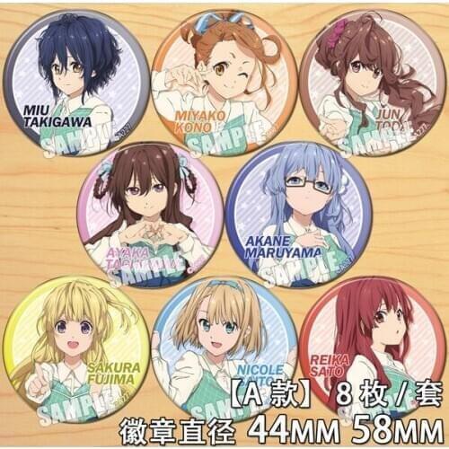 Anime 22/7 Miu Takigawa Reika Sato Miyako Kono Figure 5588 Badge Round Brooch Pin Gifts Kids Collection Toy
