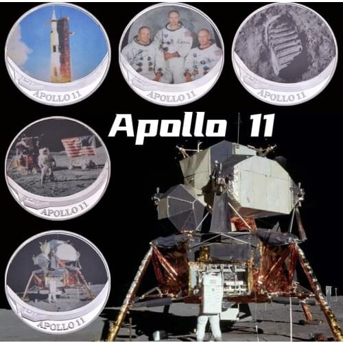 Apollo 11 Anniversary Silver Coins Collectibles with Coin Holder Gift Box Collector Set