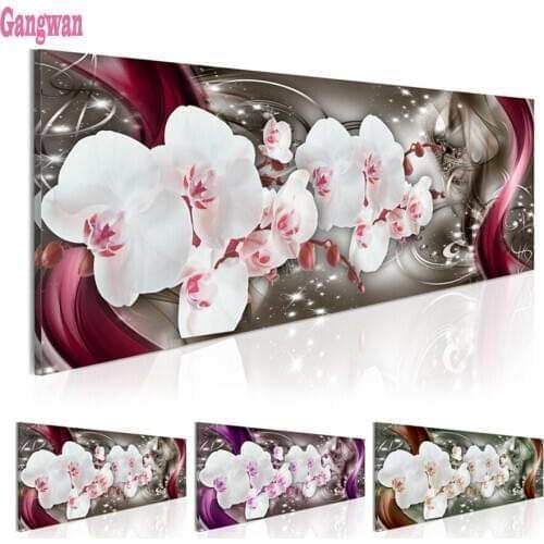 Large 5D DIY Diamond Painting Full Square Round,Cross Stitch"white Orchid Blossom Flower"diamond Mosaic 5d icon Embroidery decor