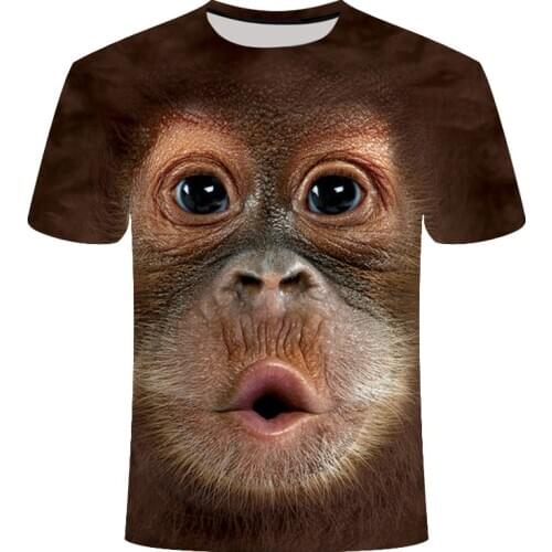 Black 3D men women 2021 Summer Printed Animal Monkey T-shirt Short Sleeve Funny Design Casual Tops graphic T-shirt Brown