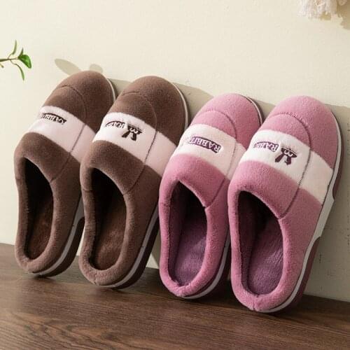 Mens and Womens Autumn and Winter New Home Cotton Slippers Couple Cute Rabbit Fur Warm Cotton Slippers Non-slip