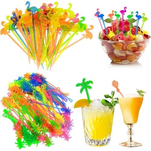 Flamingo Food Fruit Toothpick Hawaii Party Pineapple Cactus Drink/wine Swizzle Sticks For Bar Summer Wedding Party Decor Supplie