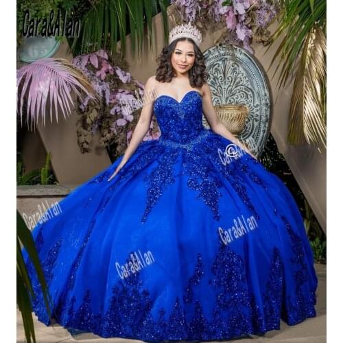 Formales vestidos de 15 años Royal Blue Quinceanera Dress Sequin Applique Sweet 16 Dress Long Prom Gown