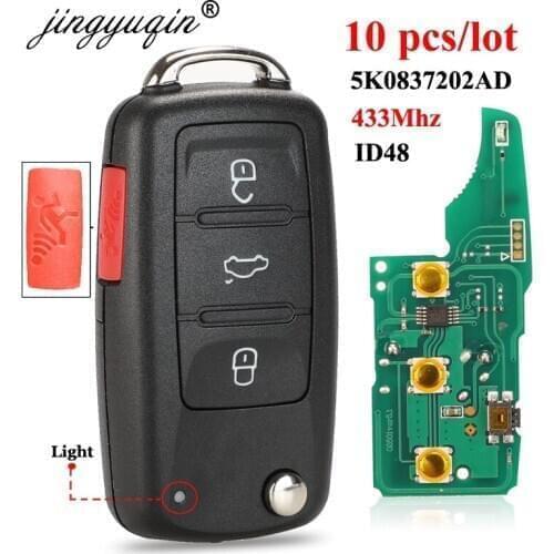 Jingyuqin 10pcs 4BTN 433Mhz ID48 Flip Car Remote Key for VW Bettle CC EOS Golf Jetta Passat Tiguan Touareg 5K0837202AD 202Q