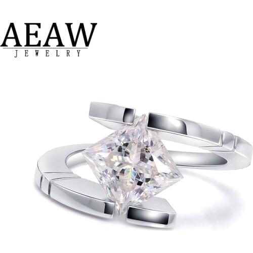 3.0carat D Color Sparkling Princess Square Moissanite Ring Classic Tension Set Pass Diamond Test 14k Real Solid White Gold