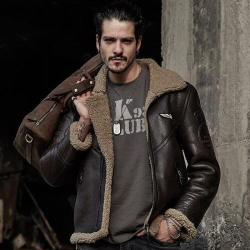 Dark Brown New Style sheepskin Shearling Jacket Handsome motorcycle jacket Short Coat Lapel Collar With Fur Jacket