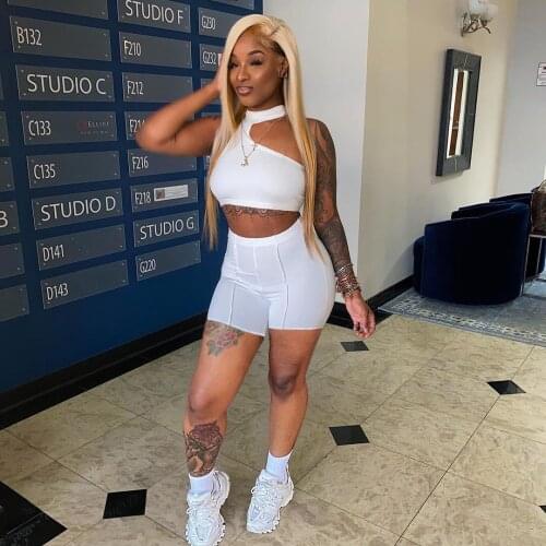 Summer Solid Casual Sporty Two Piece Set Tank Crop Top Elastics Waist Biker Shorts Tracksuit Outdoor Jogging Sportswear Outfits