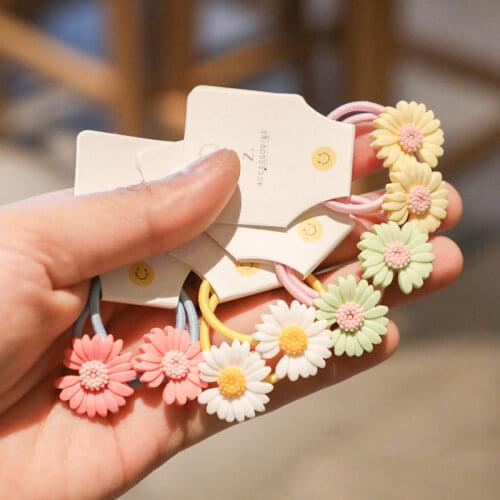2pcs Cute Sun Flower Girls Elastic Rubber Hair Bands Chrysanthemum Daisy Hair Ring Kids Hair Ties Ponytail Holder Accessories