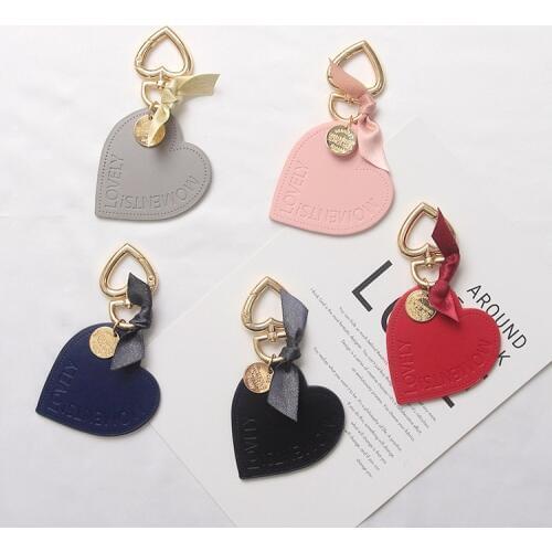 Cute Sweet Leather PU Heart Bowknot Cartoon Keychain For Women Trinket Key Chains Ring Car Bag Pendent Charm Child Toys D282