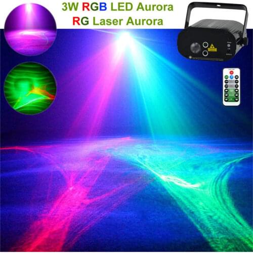 Mini IR Remote Red Green Aurora Laser Lights & 3W RGB LED Ripple Mixed Projector Lamp Party Disco Stage Show DJ Wedding Lighting