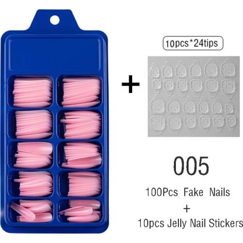 Multi-color 100pcs Long Ballerina Fake Nails Acrylic Coffin Shape Press on Nail Art Tips Decoration Manicure with Jelly Stickers