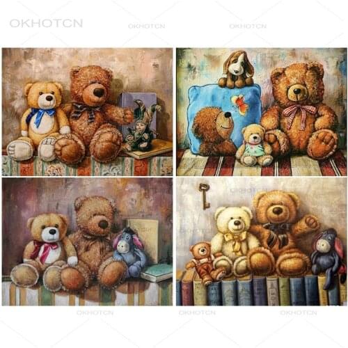 Cartoon Animals Diamond Embroidery Cute Bear Rhinestone Mosaic Art Diamond Painting Flowers Cross Stitch Nursery Kids Room Decor