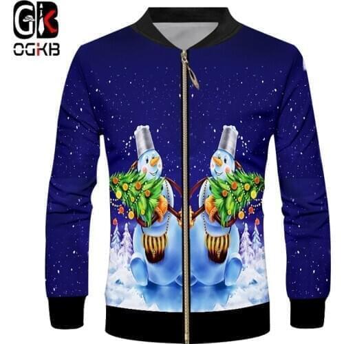 OGKB Man New Snowman Zip Jacket 3D Printed Mens Large Size Leisure Funny Christmas Snowflake Zipper Coat Suppliers