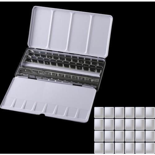 48 Gird Empty Watercolor Tins Pans Palette Paint Case Box Set with 48pcs Half Pans for Children Artist Student Beginners