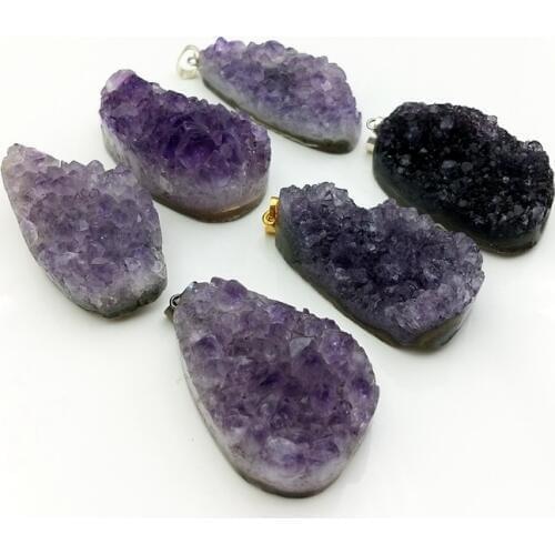 Natural raw amethysts druzy pendant gold and silver plated crystal drusy Sweater chain for necklace making