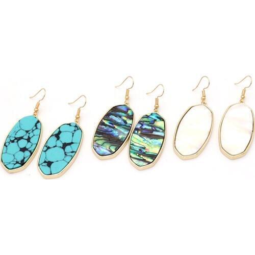 New Fashion Design Natural Stone Mixed Color White Shell Geometric Earring