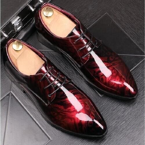 New Popular Casual Mens Shoes Glitter Royal Blue Print Flat Formal Oxfords Wedding Evening Dress Shoes Sapato Social Masculino