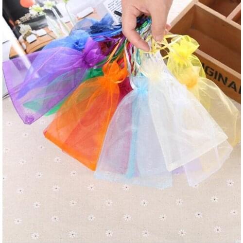 OYKZA AAA Quality 100pcs Organza Bag Packaging Bags Wedding Gift Bags Random Mix Drawstring Organza Pouches 15x20cm